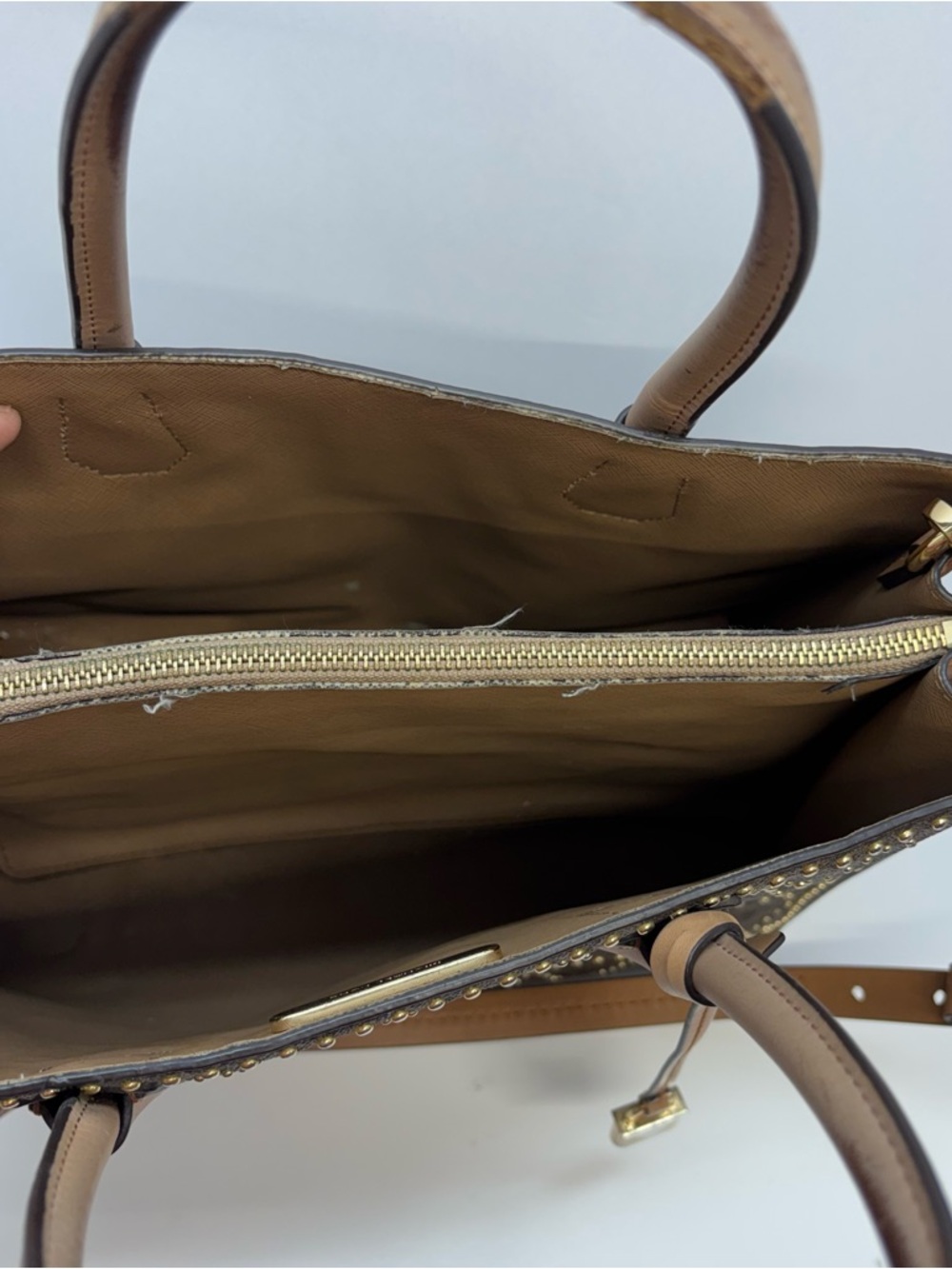 Michael Kors Logo Leather Mercer Stud & Grommet LG Tote Bag Purse Brown MK - Picture 5 of 8